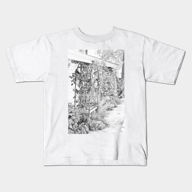 Flower Garden in Simple Gray-scale Solvang CA Kids T-Shirt by ButterflyInTheAttic